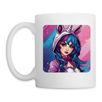 Jolie fille d’anime avec un sweat à capuche licorne - Mug blanc - blanc - Gauche
