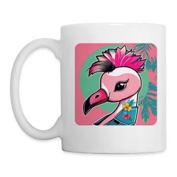 Cute pink flamingo in Hawaiian look - Mug - white - Left