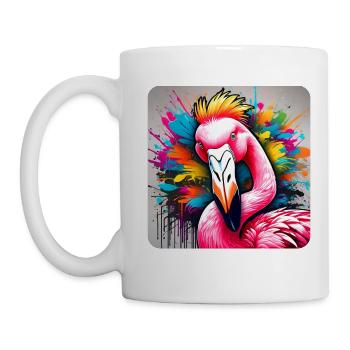 Cool pink flamingo in graffiti style - Mug - white - Left