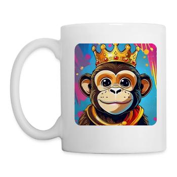 Cute grinning monkey with crown - Mug - white - Left
