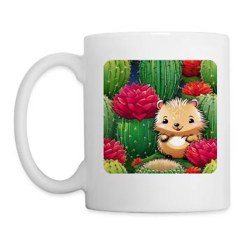 Niedlicher Igel im Kaktusfeld - Tasse - Weiß - Links