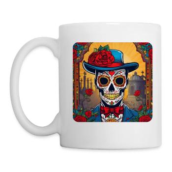 Dia de los Muertos Totenschädel mit Hut - Tasse - Weiß - Links