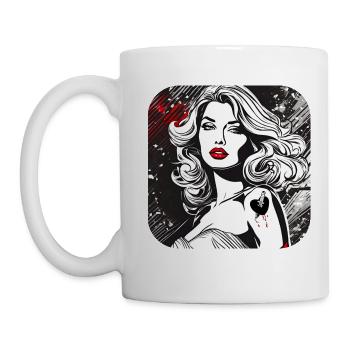 Frau mit Tattoo Herz und Dolch - Tasse - Weiß - Links
