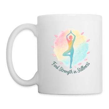 Yoga Mandala Spruch – Find Strength in Stillness - Tasse - Weiß - Links