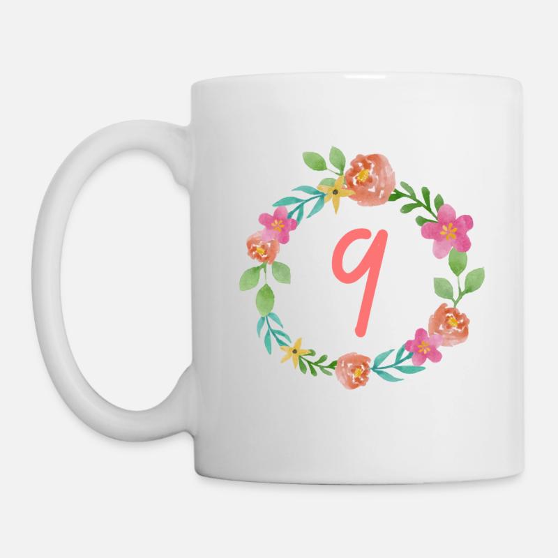 9 Geburtstag | Geburtstagsshirt Mädchen Blumen - Tasse - Weiß
