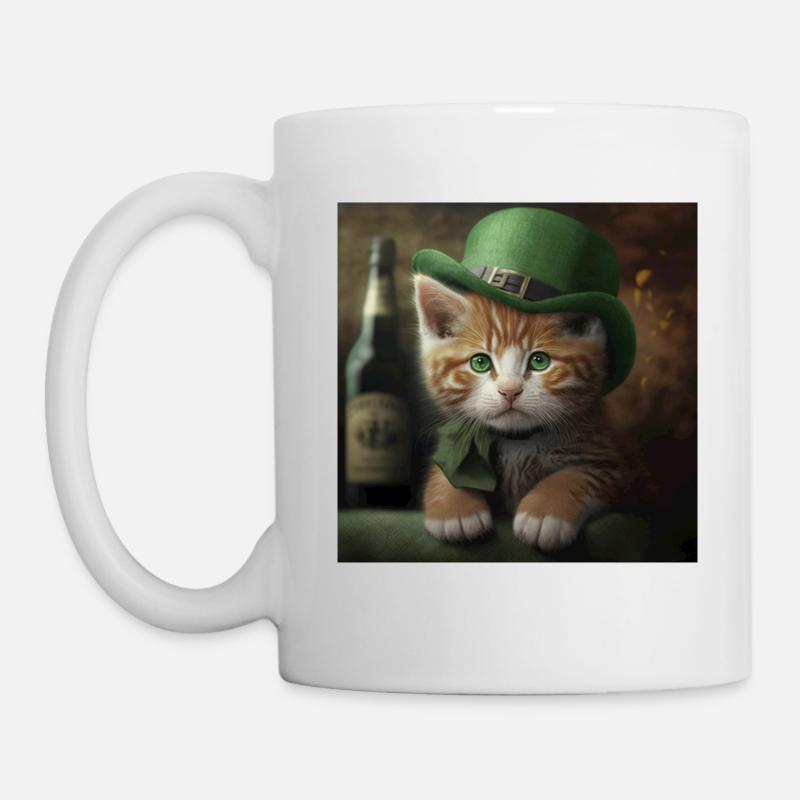 Fête de la Saint-Patrick Chat mignon avec chapeau Irlande - Mug blanc - blanc