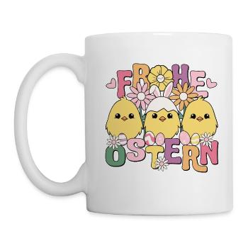 Frohe Ostern Osterküken Ostereier Happy Easter - Tasse - Weiß - Links