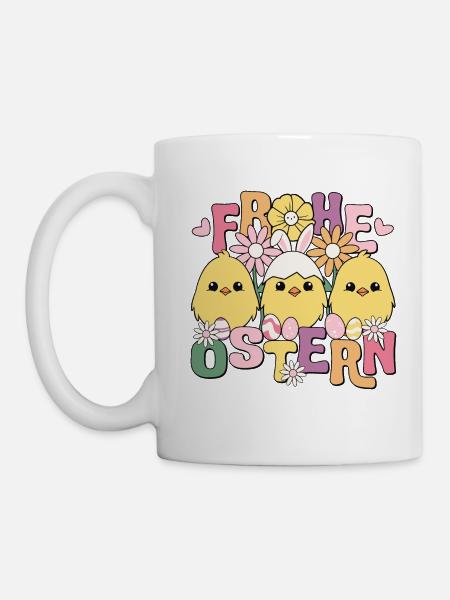 Frohe Ostern Osterküken Ostereier Happy Easter - Tasse - Weiß