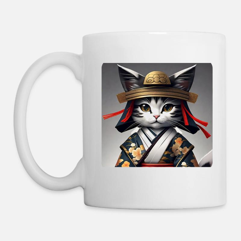 Cute Samurai Cat - Mug - white