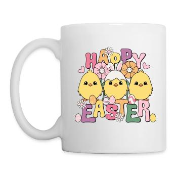 Joyeuses Pâques, Joyeuses Pâques, Poussins de Pâques, Oeufs de Pâques - Mug blanc - blanc - Gauche