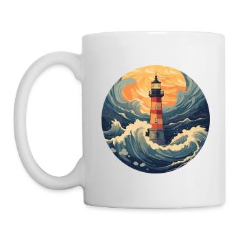 Phare rétro avec vagues: design nostalgique - Mug blanc - blanc - Gauche