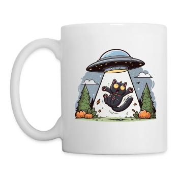 Katze UFO Abduction Halloween Space Aliens Lustig - Tasse - Weiß - Links