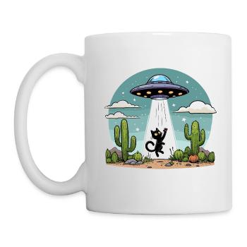 Ufo Katze Space Aliens Weltraum Kaktus Lustig Fun - Tasse - Weiß - Links