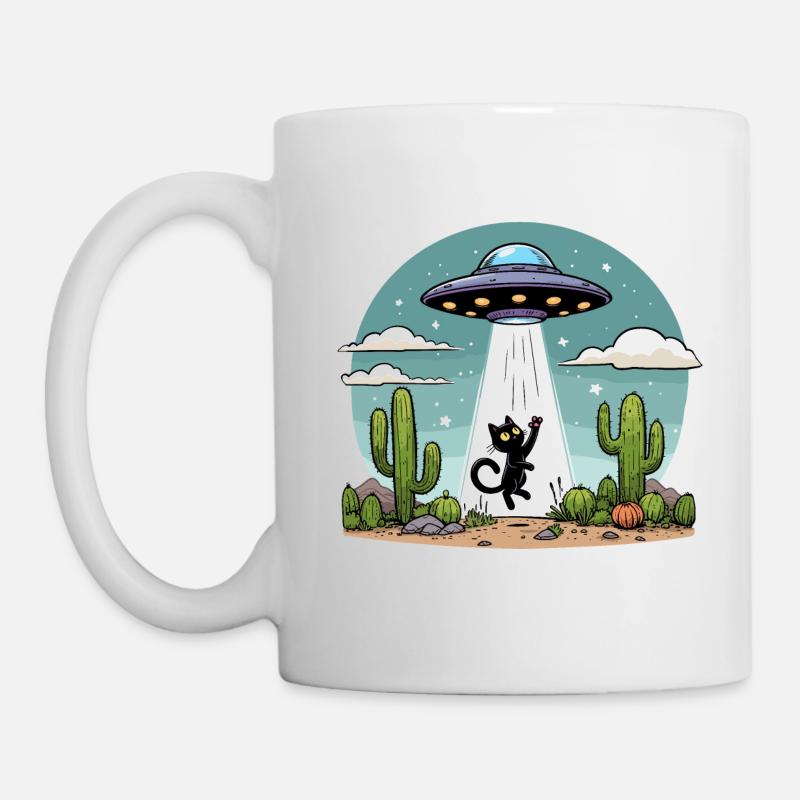 Ufo Cat Space Aliens Space Cactus Drôle Amusant - Mug blanc - blanc