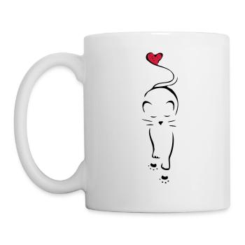 Katze Silhouette Herz Pfoten - Tasse - Weiß - Links