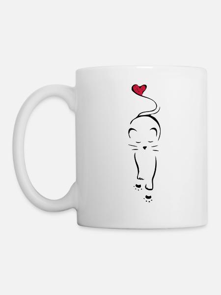 Pattes de coeur silhouette chat - Mug blanc - blanc