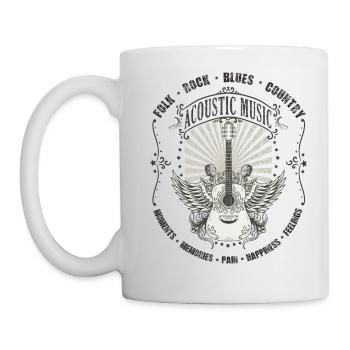 Gitarre "Acoustic Music" mit Flügeln, Ü50 Ü60 - Tasse - Weiß - Links