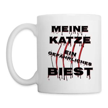 Meine Katze ein gefährliches Biest, Scherzdesign - Tasse - Weiß - Links