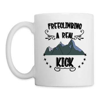Freeclimbing - a real kick, sportlich & gefährlich - Tasse - Weiß - Links