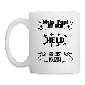 Mein Papi, mein Held, Polizist, Stolz, Geschenk, - Tasse - Weiß - Links