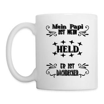 Mein Papi, mein Held, Dachdecker, Stolz, Geschenk, - Tasse - Weiß - Links