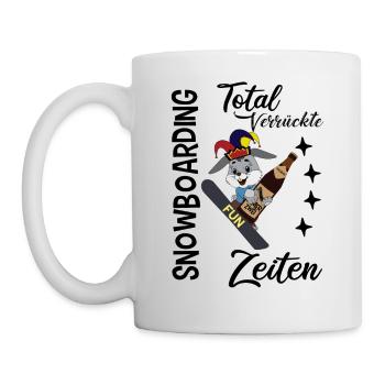 Snowboarding, verrückte Zeiten, Hase mit Snowboard - Tasse - Weiß - Links
