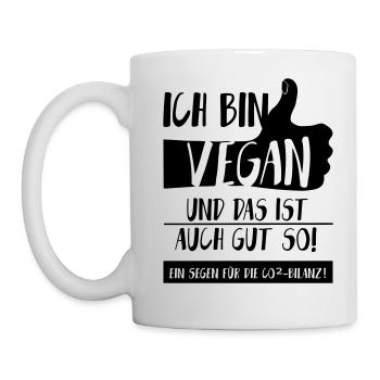 Klima Vegan Daumen hoch SabineVegan HerzAufShirt - Tasse - Weiß - Links