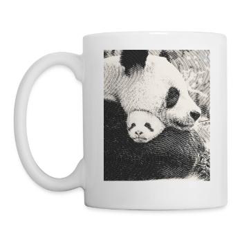 Panda mom with baby, black and white, bnw - Mug - white - Left