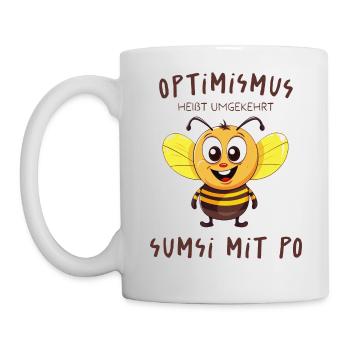 Optimismus = Sumsi mit Po - dunkel - Tasse - Weiß - Links