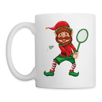Lutin de Noël avec raquette de badminton de Noël - Mug blanc - blanc - Gauche