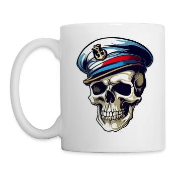 Grinning skull with captain's cap - Mug - white - Left