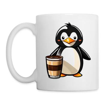 Niedlicher Pinguin mit Kaffee V - Tasse - Weiß - Links