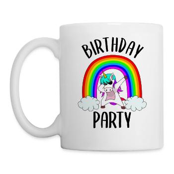 Birthday Party cooles Einhorn bunter Regenbogen - Tasse - Weiß - Links
