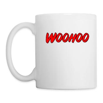 Woohoo - Roter Popart Schriftzug - Tasse - Weiß - Links