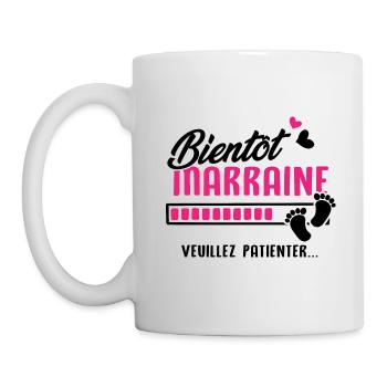 Bientôt marraine veuillez patienter - Mug blanc - blanc - Gauche