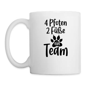 Vier Pfoten zwei Füße ein Team Hunde Vierbeiner - Tasse - Weiß - Links