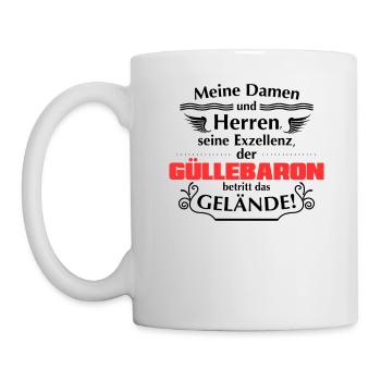 Seine Exzellenz der Güllebaron Betritt das Gelände - Tasse - Weiß - Links