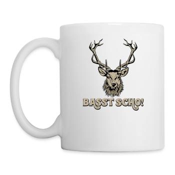 Basst Scho Bayrisch Geweih Hirsch Jagen Geschenk J - Tasse - Weiß - Links