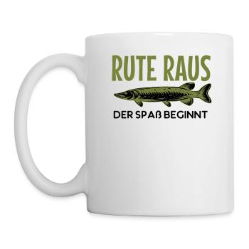 Rute raus der Spass beginnt, Fisch, Angler, Angeln - Tasse - Weiß - Links
