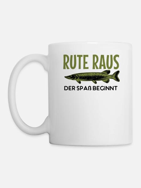 Rute raus der Spass beginnt, Fisch, Angler, Angeln - Tasse - Weiß