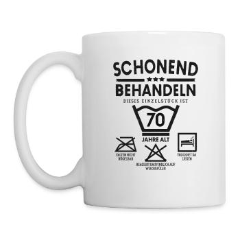 SCHONEND BEHANDELN 70 JAHRE ALT UNIKAT GEBURTSTAG - Tasse - Weiß - Links
