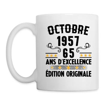 65 Ans Anniversaire Vintage Né(e) en Octobre 1957 - Mug blanc - blanc - Gauche