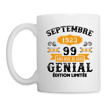 99 Ans Anniversaire Vintage Né(e) Septembre 1923 - Mug blanc - blanc - Gauche