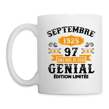 97 Ans Anniversaire Vintage Né(e) Septembre 1925 - Mug blanc - blanc - Gauche