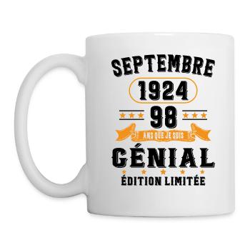 98 Ans Anniversaire Vintage Né(e) Septembre 1924 - Mug blanc - blanc - Gauche