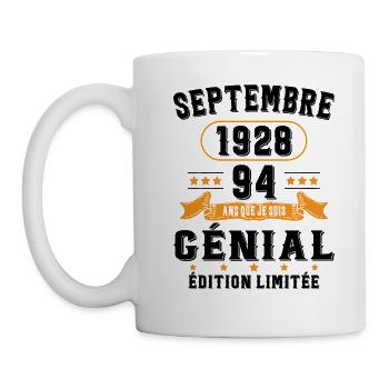 94 Ans Anniversaire Vintage Né(e) Septembre 1928 - Mug blanc - blanc - Gauche