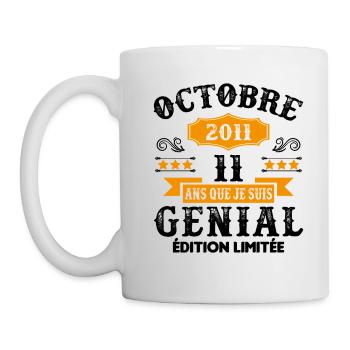 11 Ans Anniversaire Vintage Né(e) en Octobre 2011 - Mug blanc - blanc - Gauche