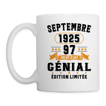 97 Ans Anniversaire Vintage Né(e) Septembre 1925 - Mug blanc - blanc - Gauche