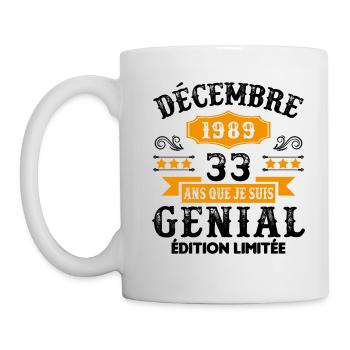 33 Ans Anniversaire Vintage En Décembre 1989 - Mug blanc - blanc - Gauche