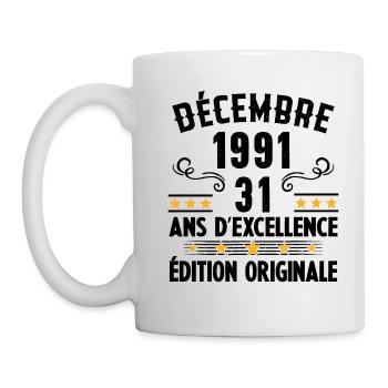 31 Ans Anniversaire Vintage Né(e) en Décembre 1991 - Mug blanc - blanc - Gauche